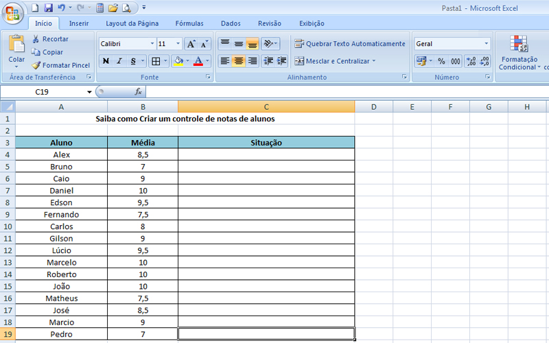 Planilha de Controle de Notas de Alunos 3