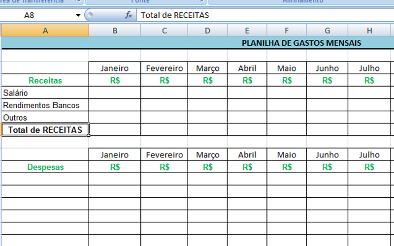 Planilha De Gastos Mensais